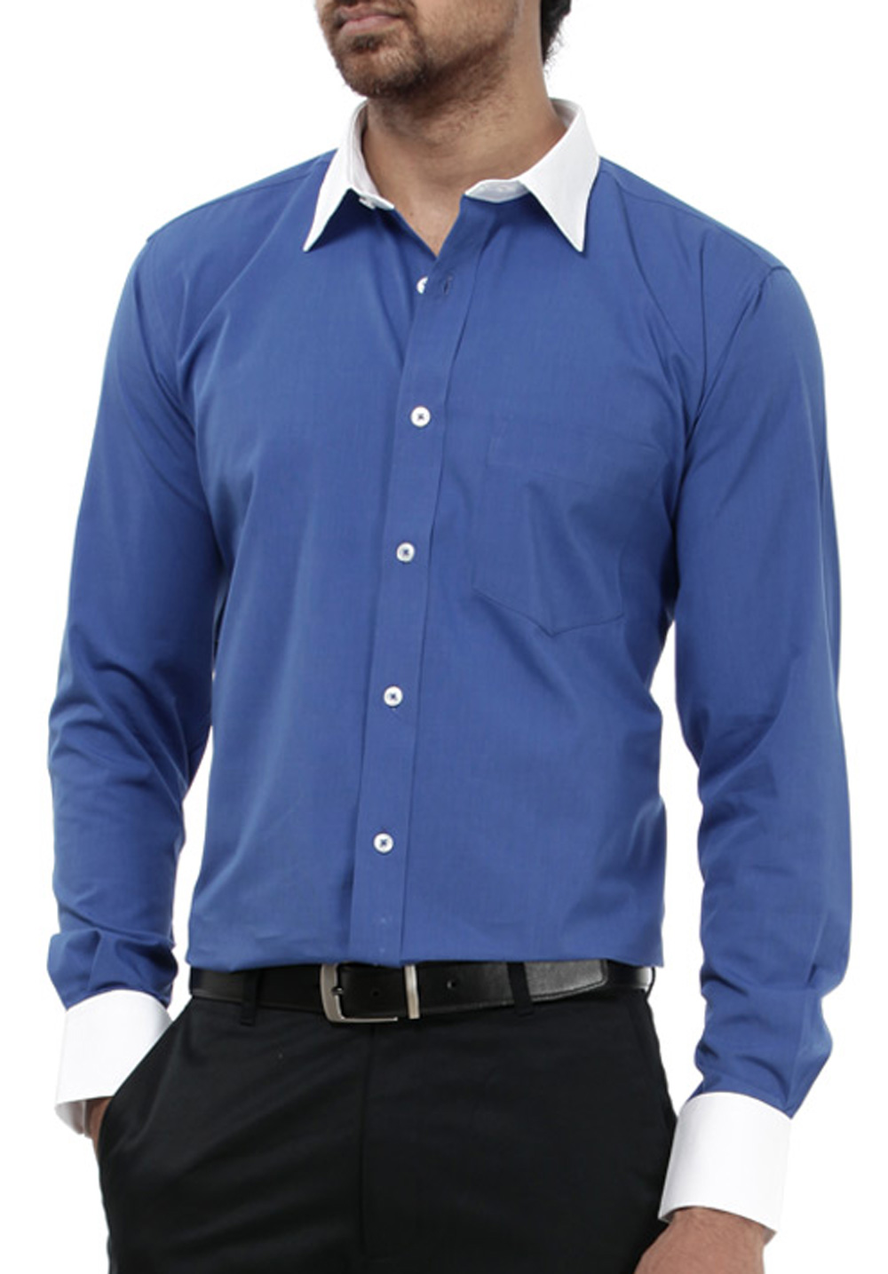 MEN’S SOLID COLOR SHIRT WITH CONTRAST CUFF AND COLLAR